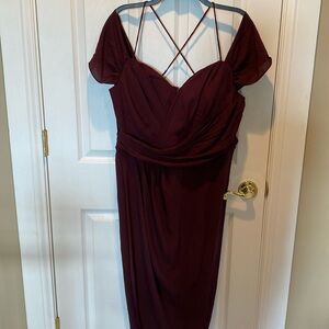 City Chic Burgundy Off-Shoulder Ruched Midi Dress